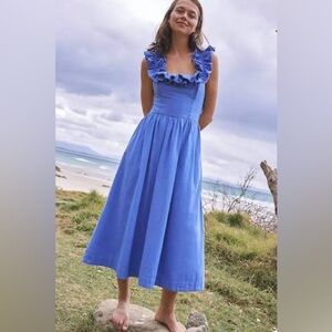 Free People Ruffle it up midi dress| BLUE